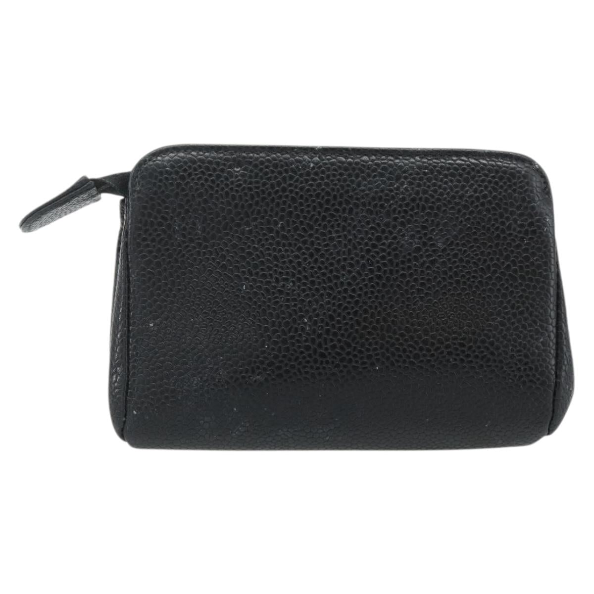 CHANEL Coin Purse Caviar Skin Black Gold CC Auth bs34754