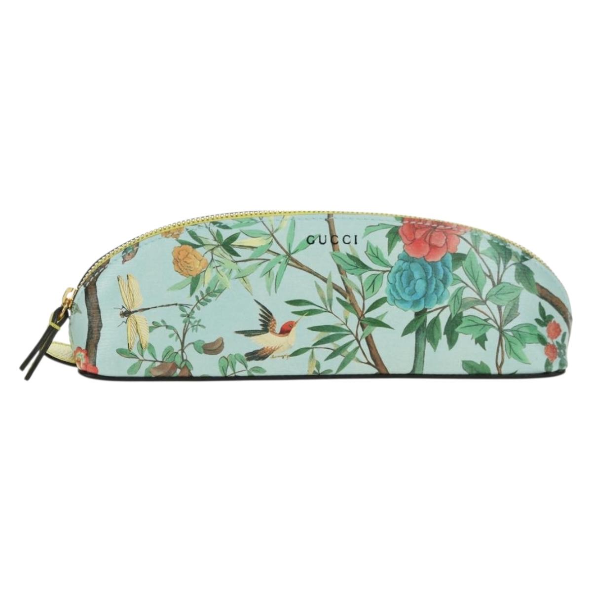 GUCCI Pen Case Leather Light Blue Gold 662130 Auth bs34755M