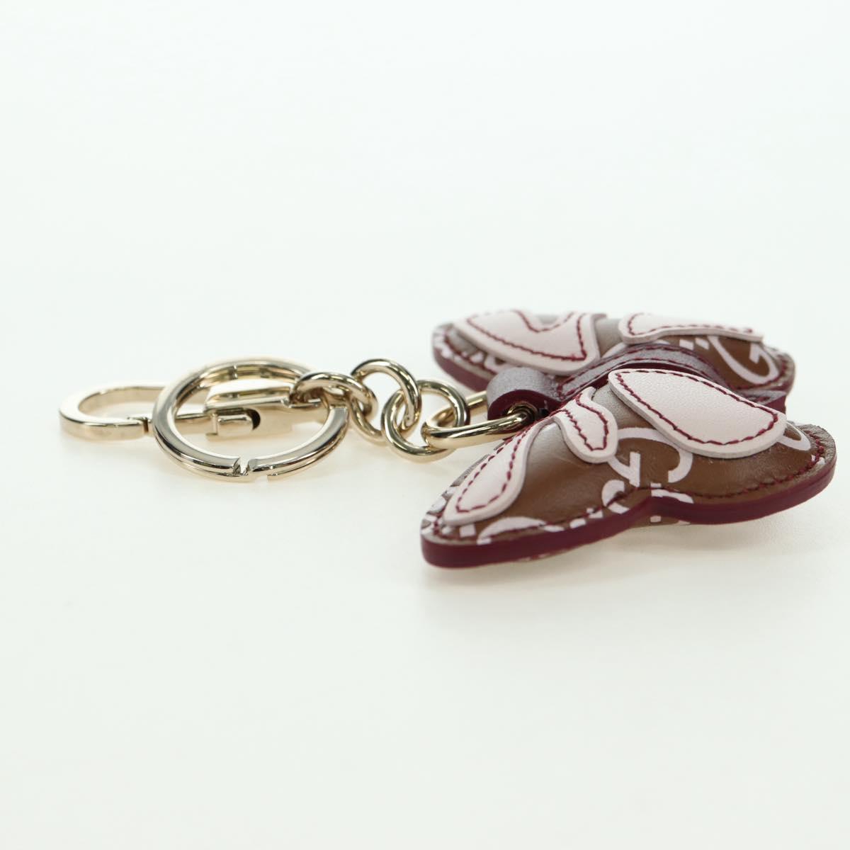 GUCCI GG Embossed Leather Butterfly Bag Charm Brown Gold Auth bs34756M