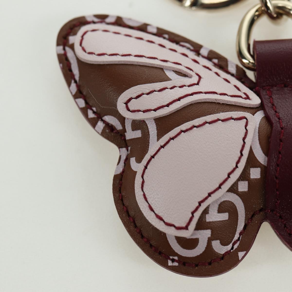 GUCCI GG Embossed Leather Butterfly Bag Charm Brown Gold Auth bs34756M