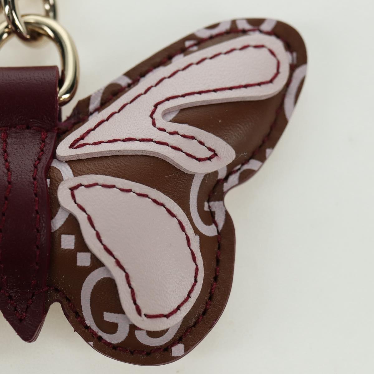 GUCCI GG Embossed Leather Butterfly Bag Charm Brown Gold Auth bs34756M