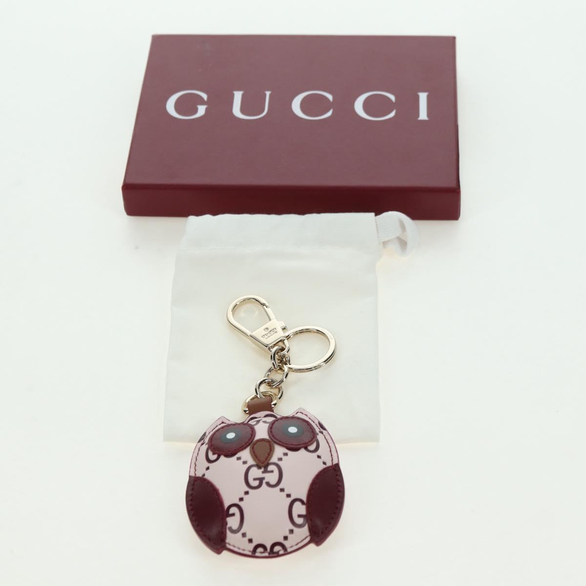 GUCCI GG Embossed Leather Owl Bag Charm Leather Pink Gold Auth bs34758M