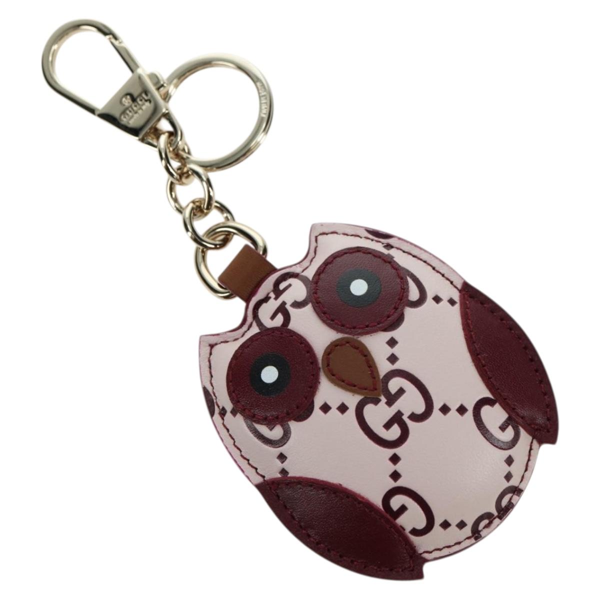 GUCCI GG Embossed Leather Owl Bag Charm Leather Pink Gold Auth bs34758M