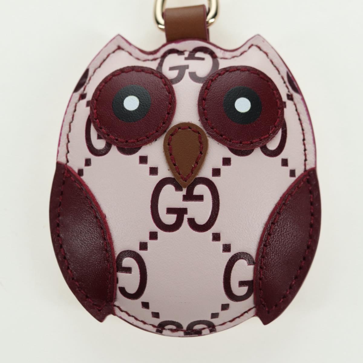 GUCCI GG Embossed Leather Owl Bag Charm Leather Pink Gold Auth bs34758M
