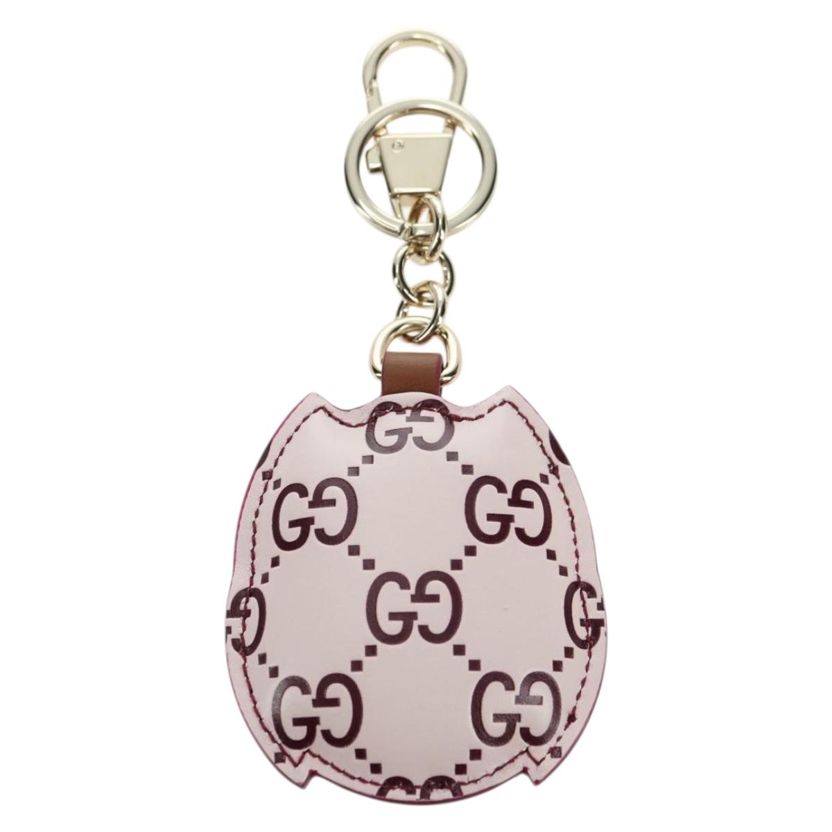 GUCCI GG Embossed Leather Owl Bag Charm Leather Pink Gold Auth bs34758M