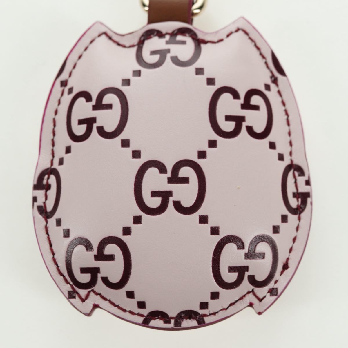 GUCCI GG Embossed Leather Owl Bag Charm Leather Pink Gold Auth bs34758M