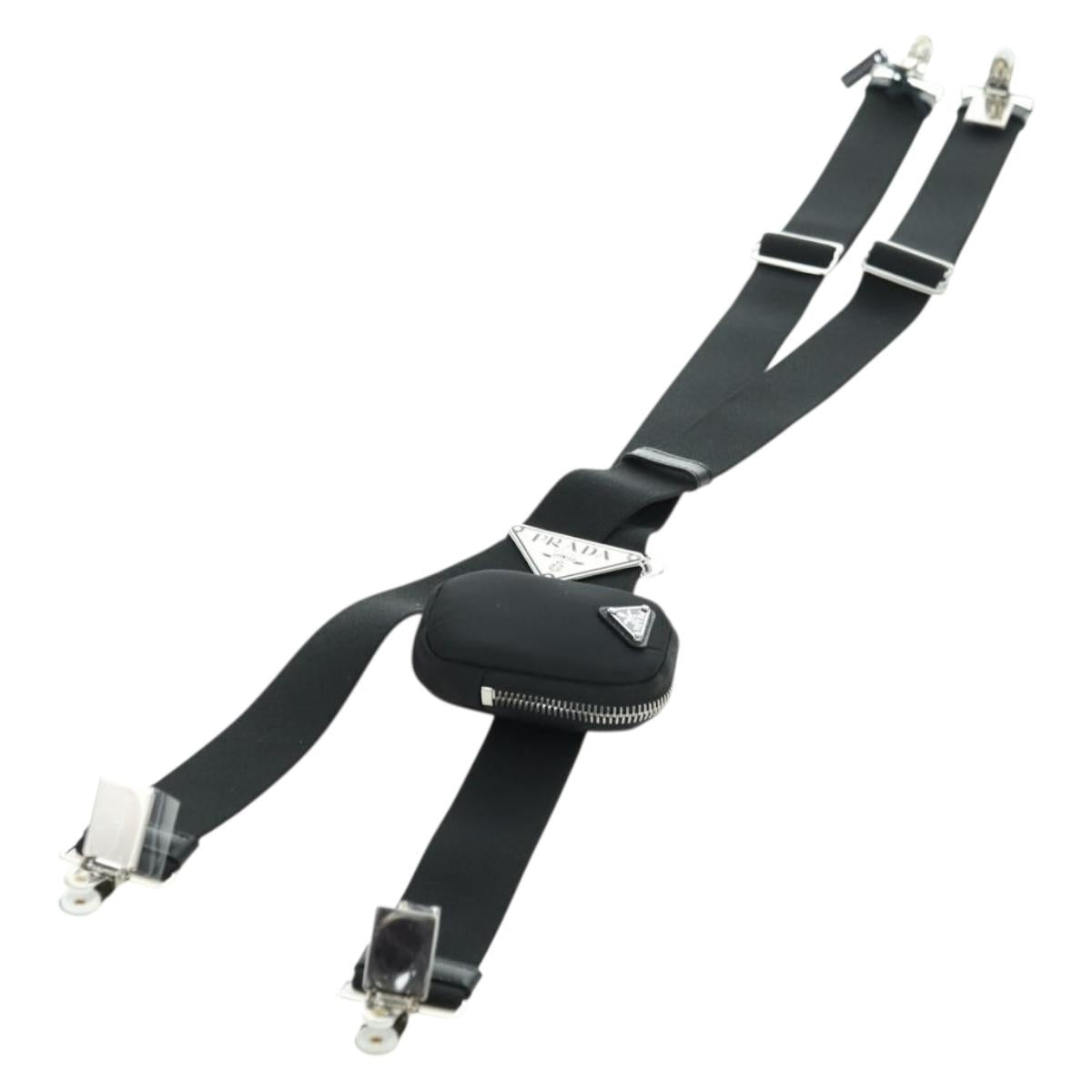 PRADA Suspenders & Pouch Nylon Black Silver Auth bs34760SM