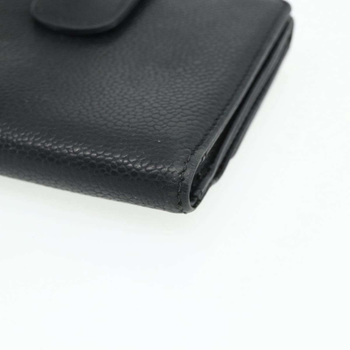CHANEL Bifold Wallet Caviar Skin Black Gold CC Auth bs34761