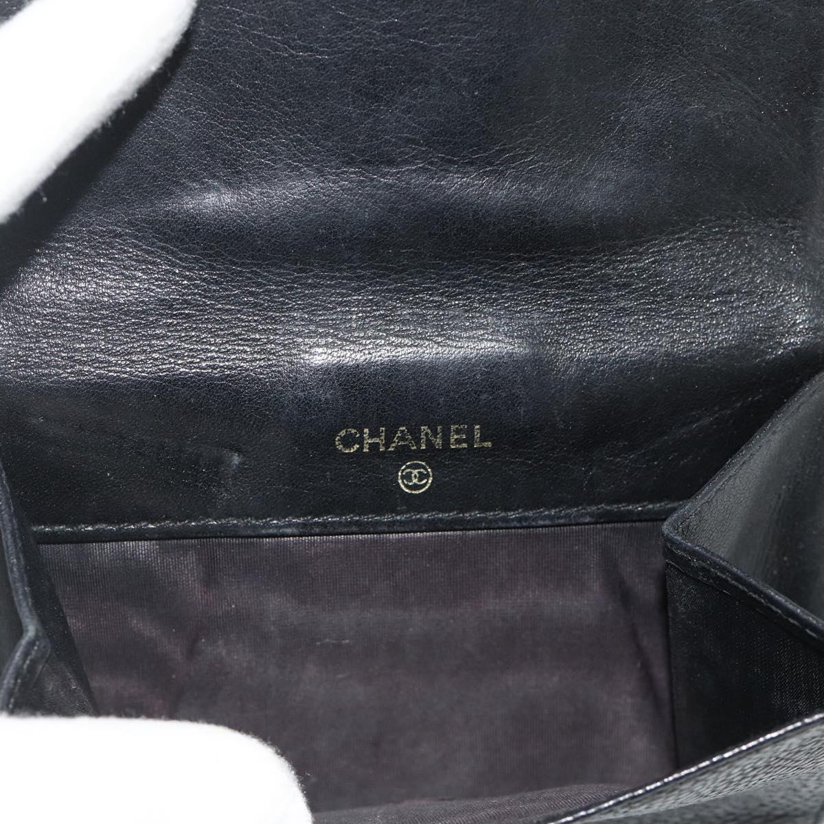 CHANEL Bifold Wallet Caviar Skin Black Gold CC Auth bs34761