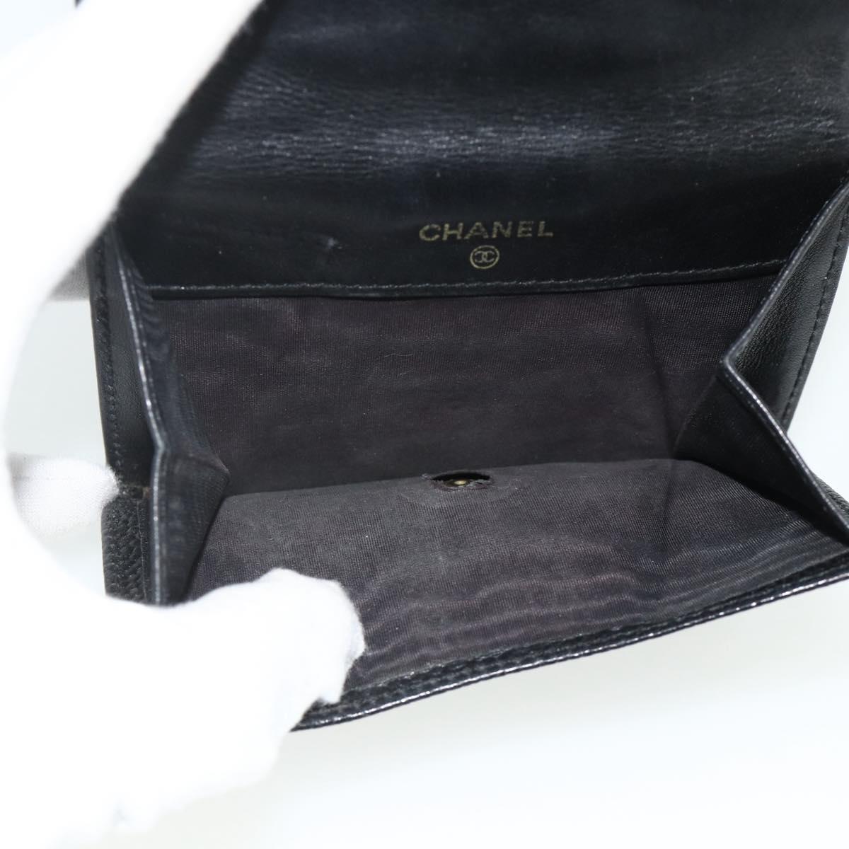 CHANEL Bifold Wallet Caviar Skin Black Gold CC Auth bs34761