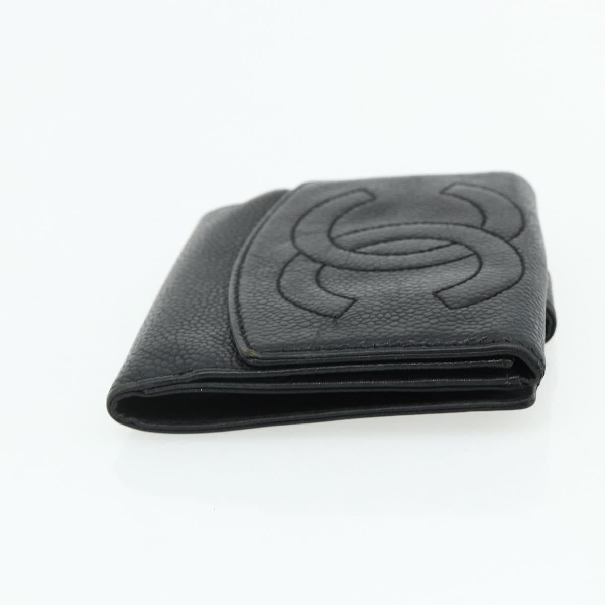 CHANEL Bifold Wallet Caviar Skin Black Gold CC Auth bs34761