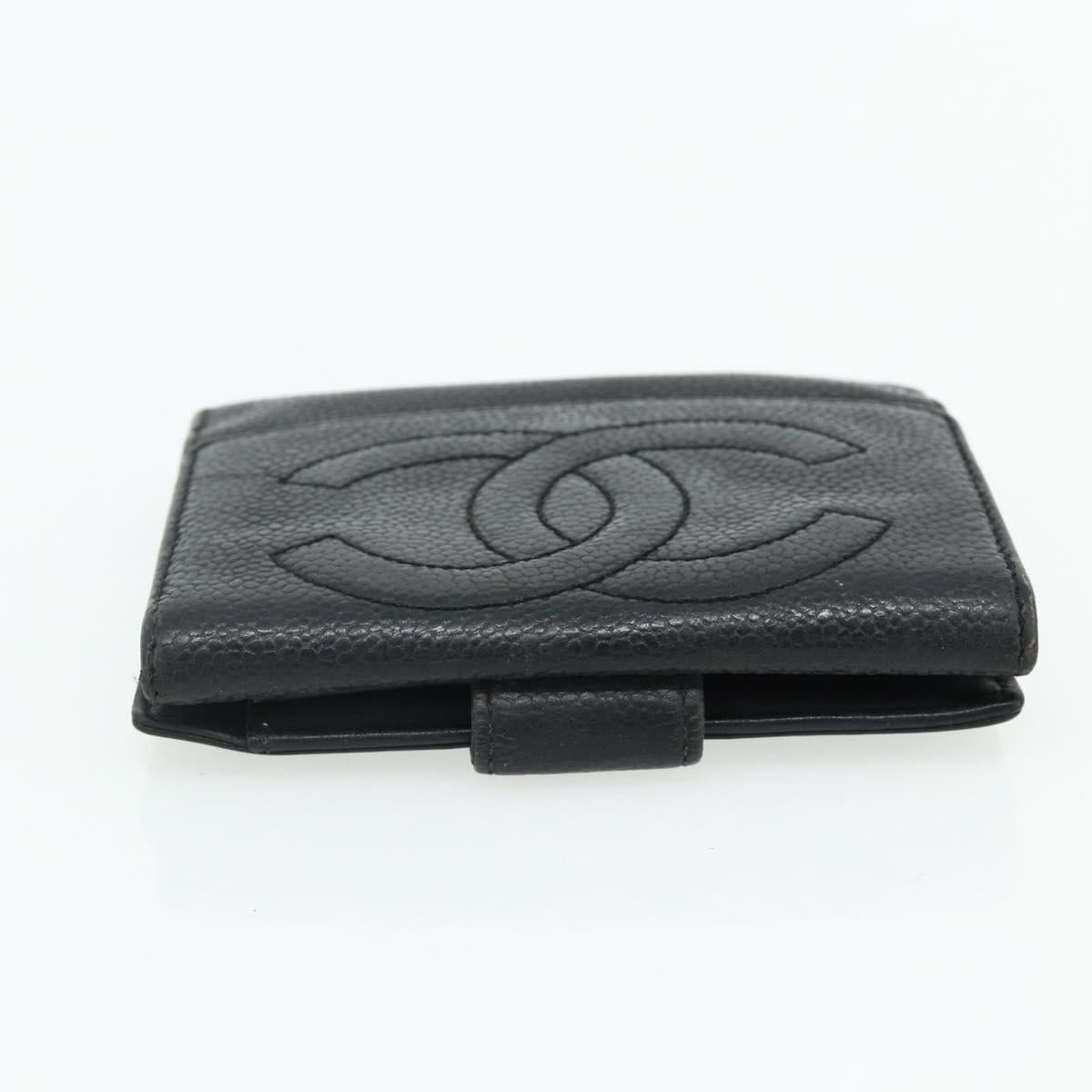 CHANEL Bifold Wallet Caviar Skin Black Gold CC Auth bs34761