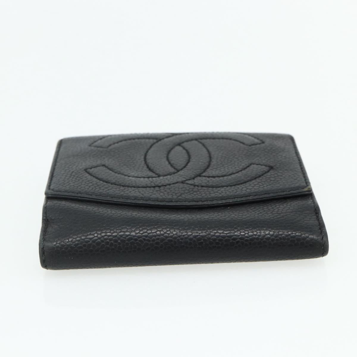 CHANEL Bifold Wallet Caviar Skin Black Gold CC Auth bs34761
