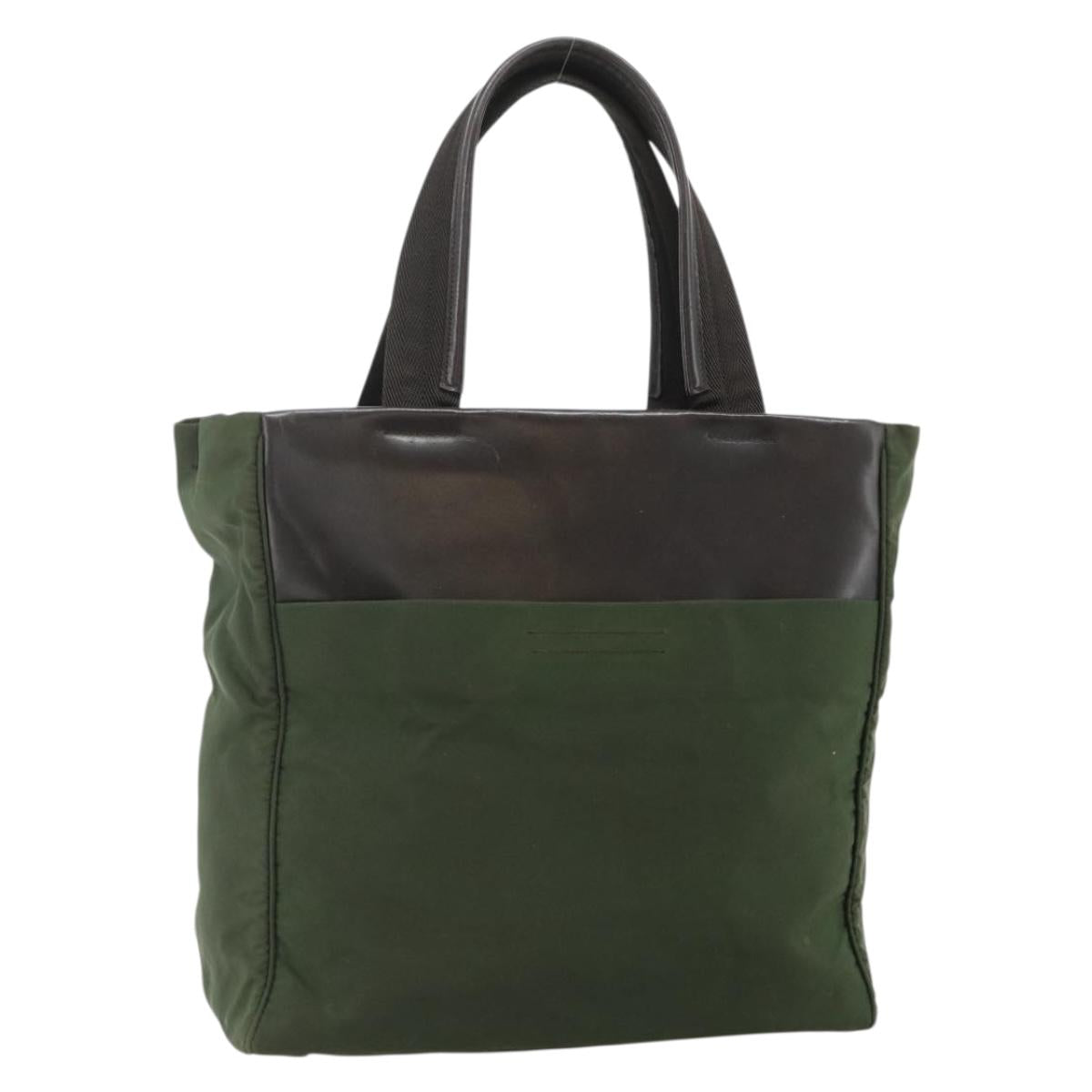 PRADA Tote Bag Nylon Khaki Silver Auth bs34763