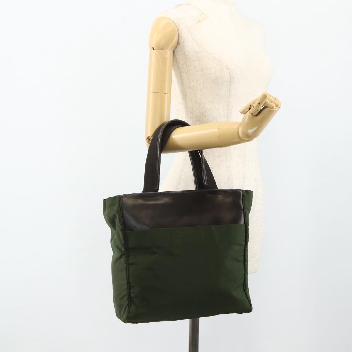 PRADA Tote Bag Nylon Khaki Silver Auth bs34763
