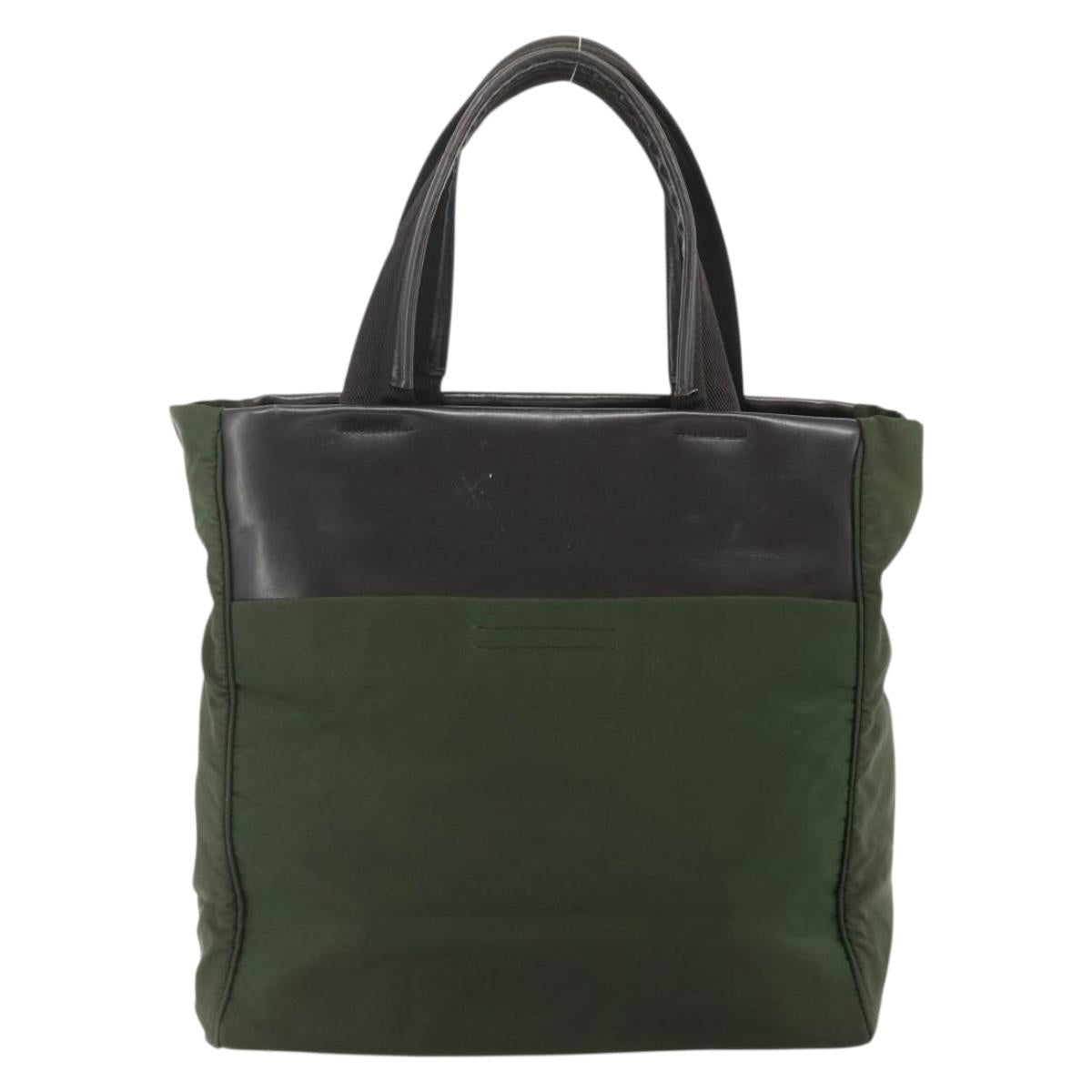 PRADA Tote Bag Nylon Khaki Silver Auth bs34763