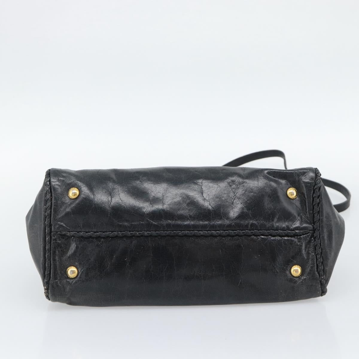 PRADA Hand Bag Leather 2way Black Gold Auth bs34775