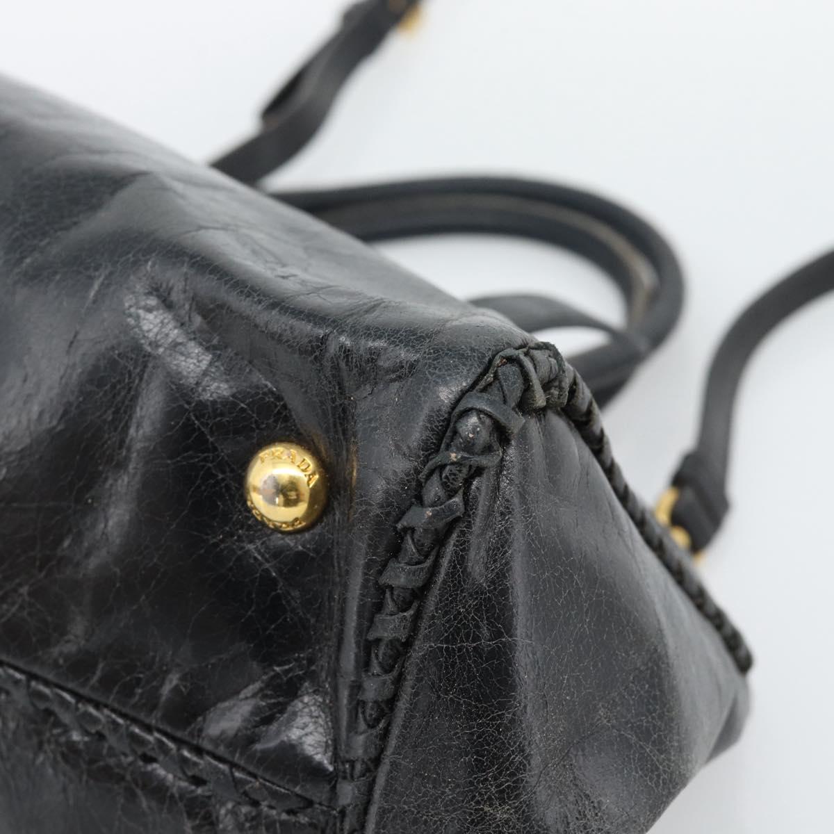 PRADA Hand Bag Leather 2way Black Gold Auth bs34775