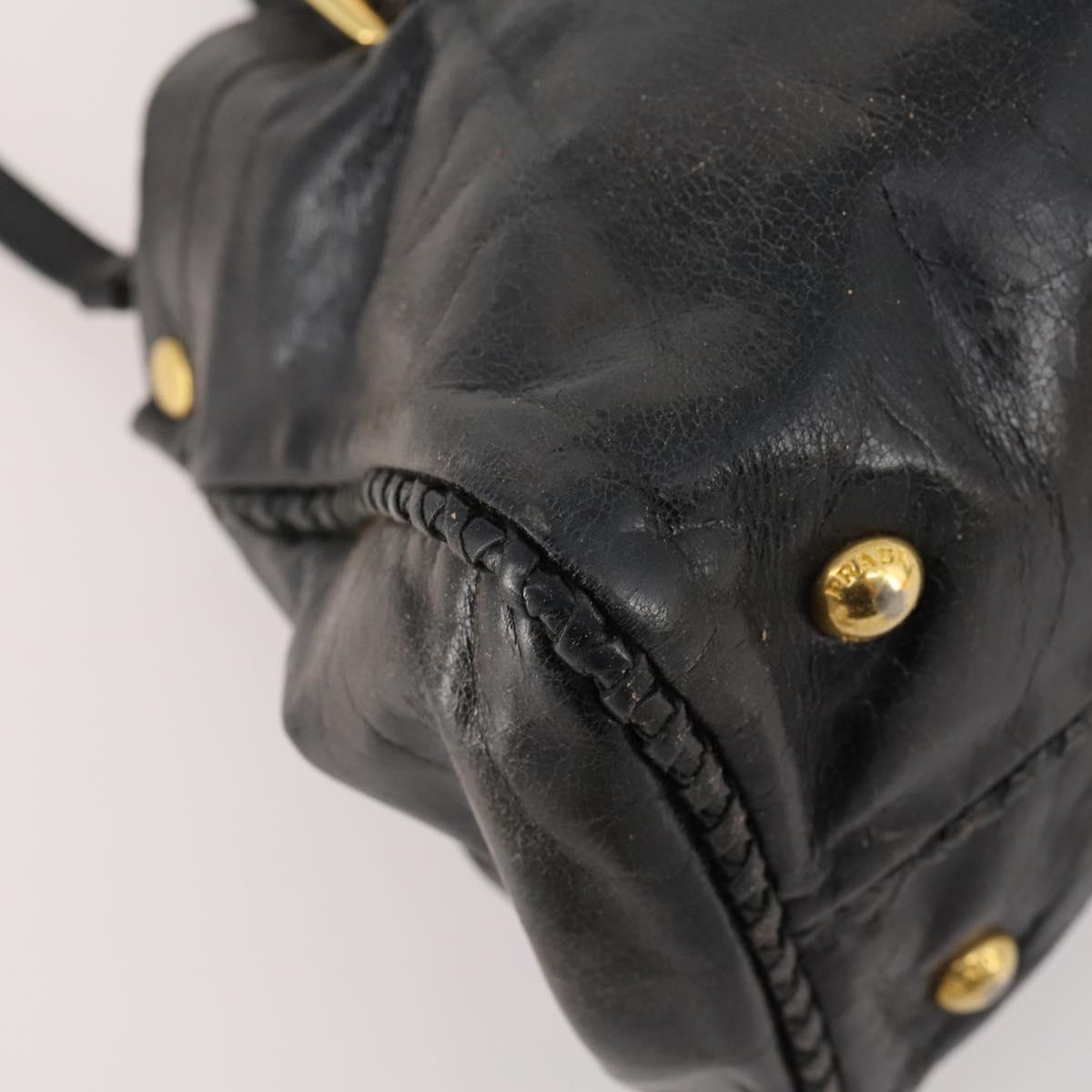 PRADA Hand Bag Leather 2way Black Gold Auth bs34775