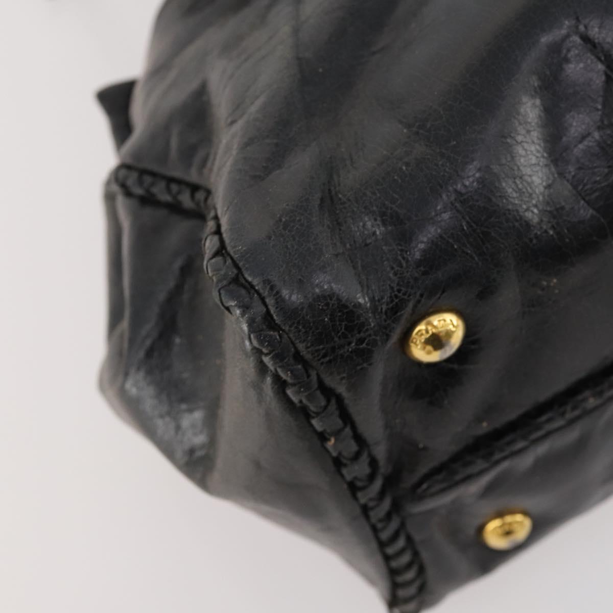 PRADA Hand Bag Leather 2way Black Gold Auth bs34775