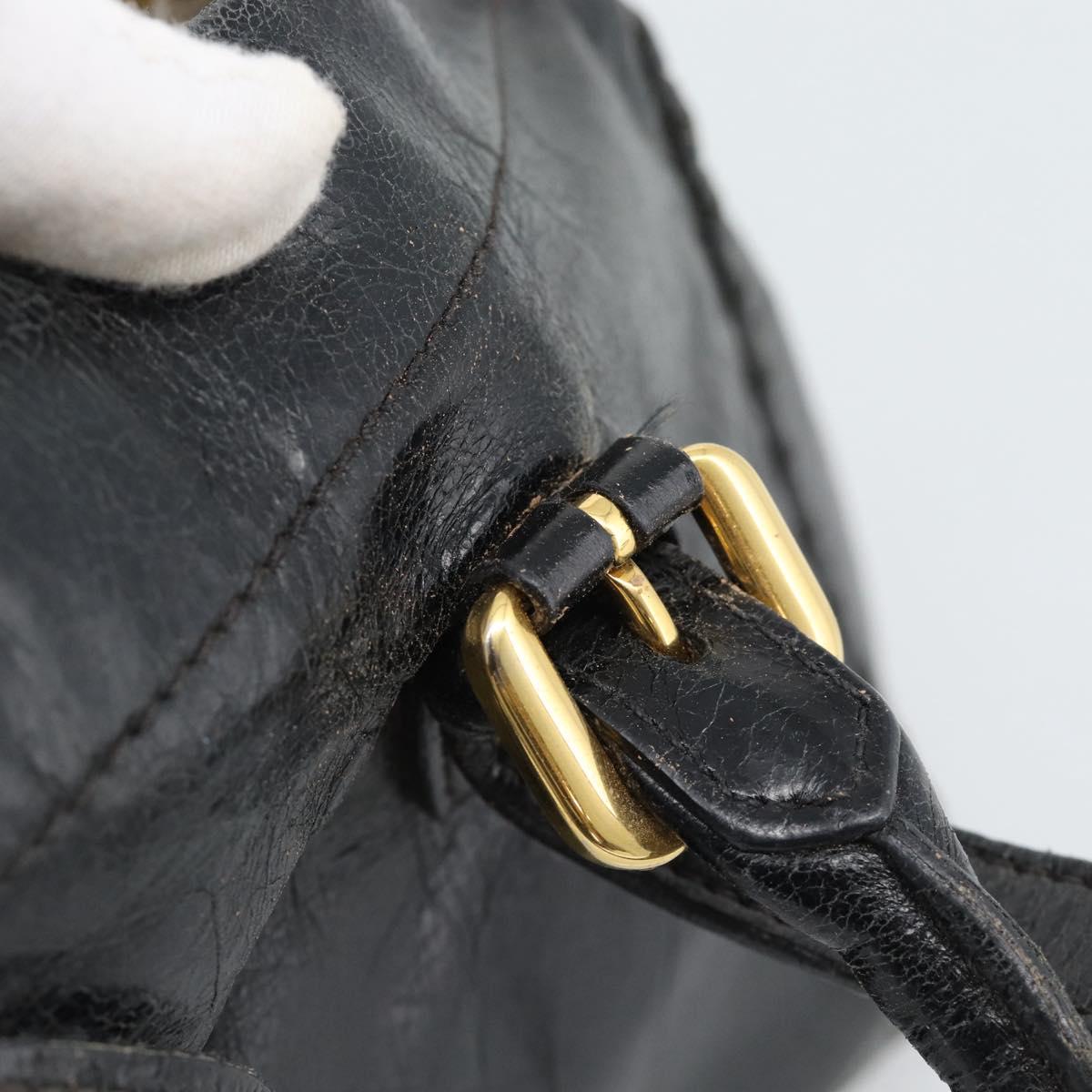PRADA Hand Bag Leather 2way Black Gold Auth bs34775