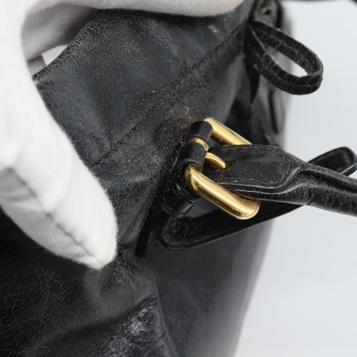 PRADA Hand Bag Leather 2way Black Gold Auth bs34775