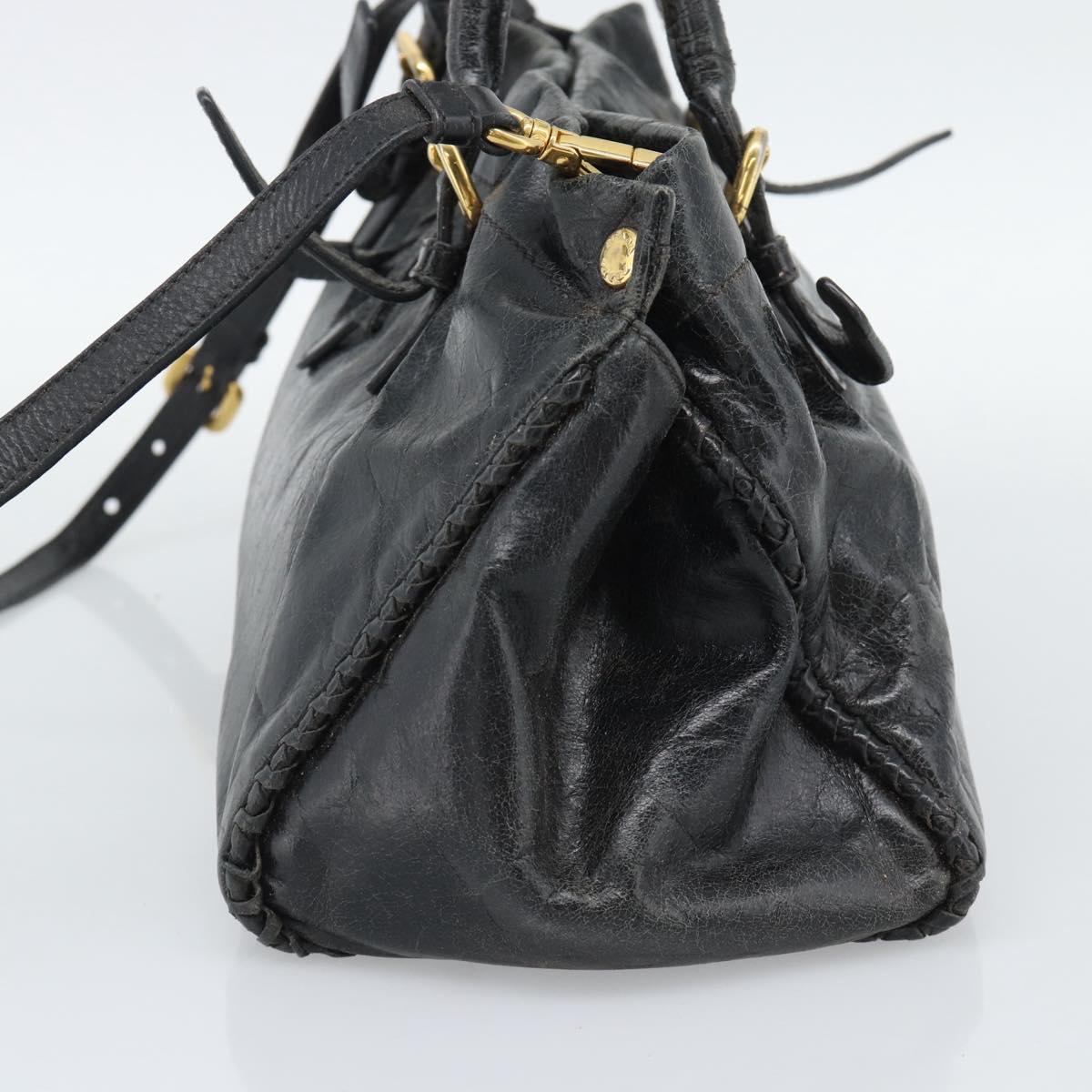 PRADA Hand Bag Leather 2way Black Gold Auth bs34775