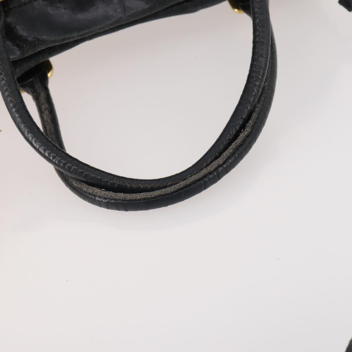 PRADA Hand Bag Leather 2way Black Gold Auth bs34775