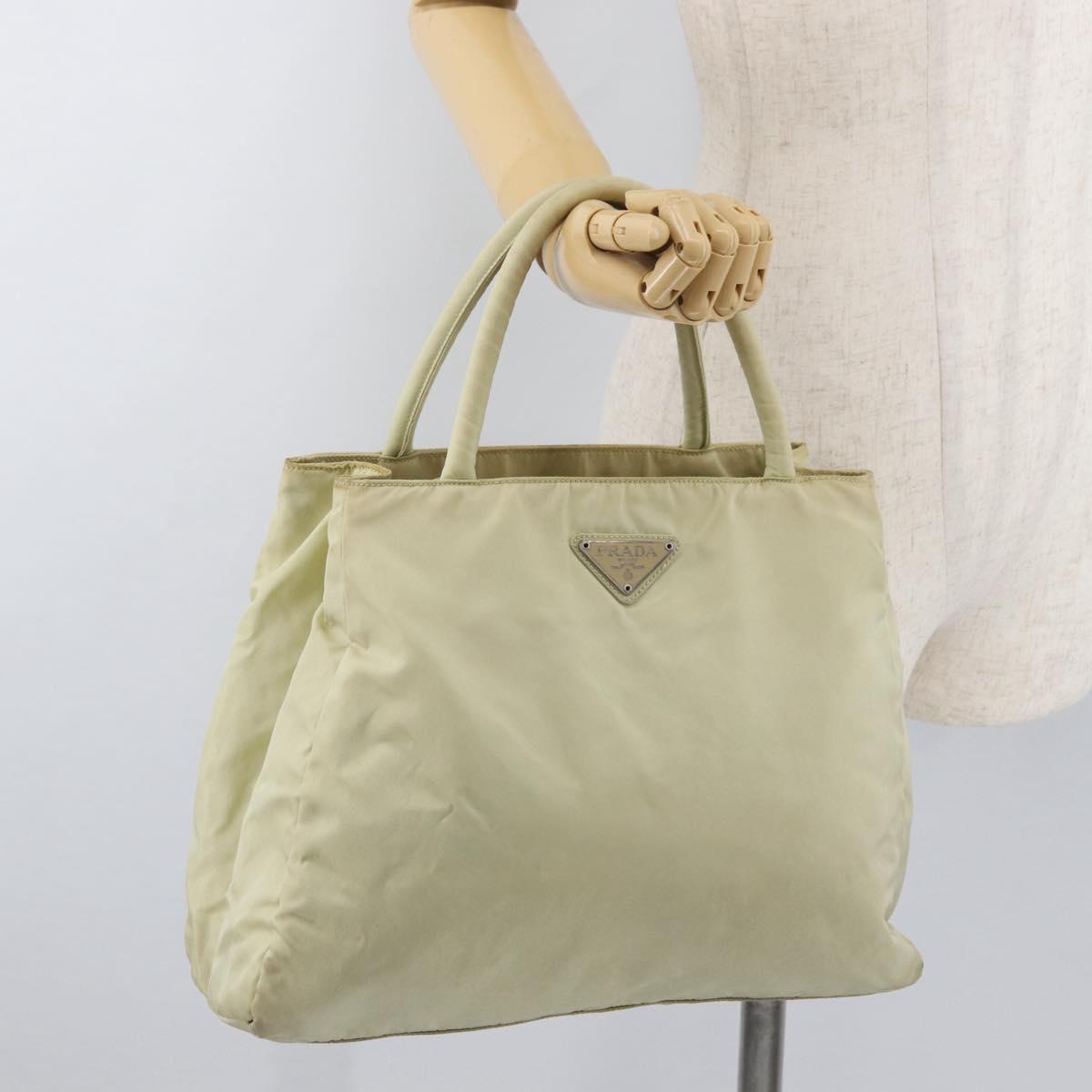 PRADA Hand Bag Nylon Beige Silver Auth bs34795