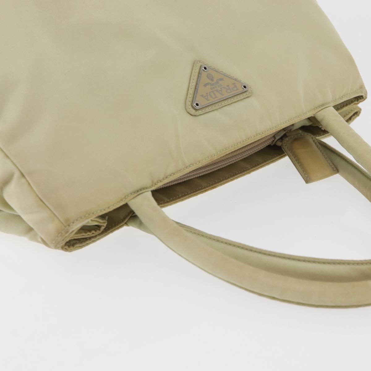 PRADA Hand Bag Nylon Beige Silver Auth bs34795
