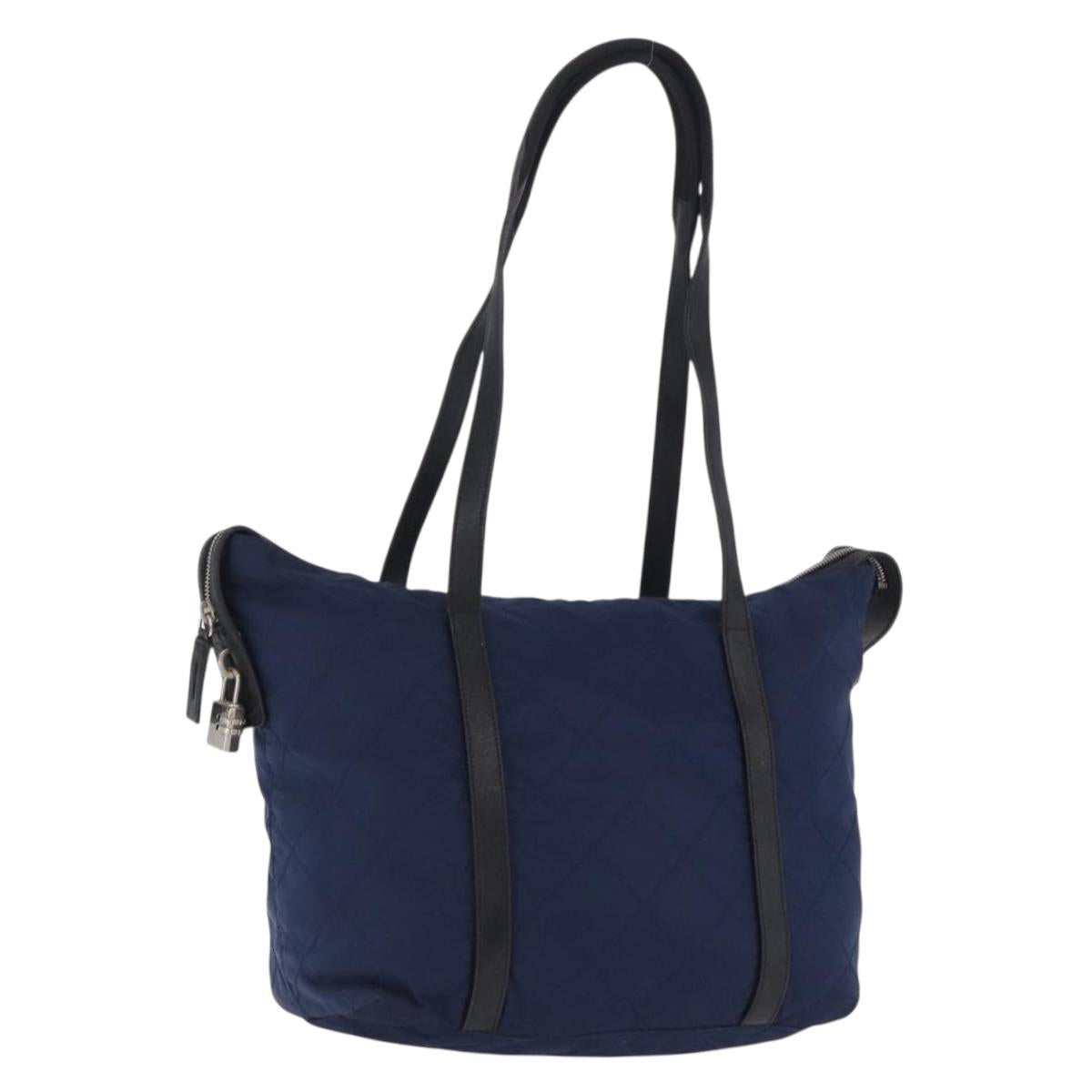 PRADA Tote Bag Nylon Navy Silver Auth bs34796
