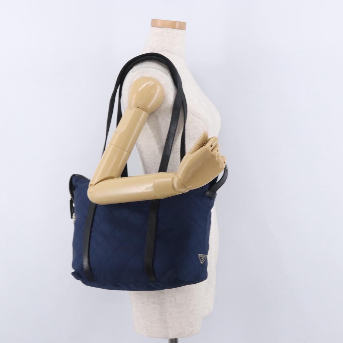 PRADA Tote Bag Nylon Navy Silver Auth bs34796