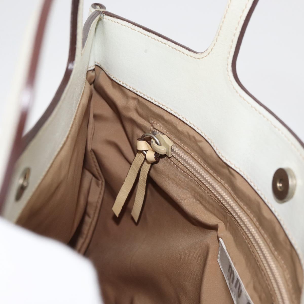 Miu Miu Hand Bag Leather Beige Silver Auth bs34801