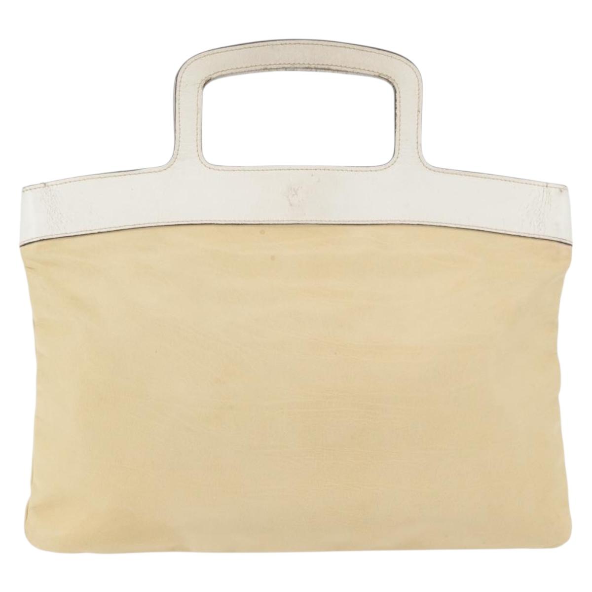 Miu Miu Hand Bag Leather Beige Silver Auth bs34801
