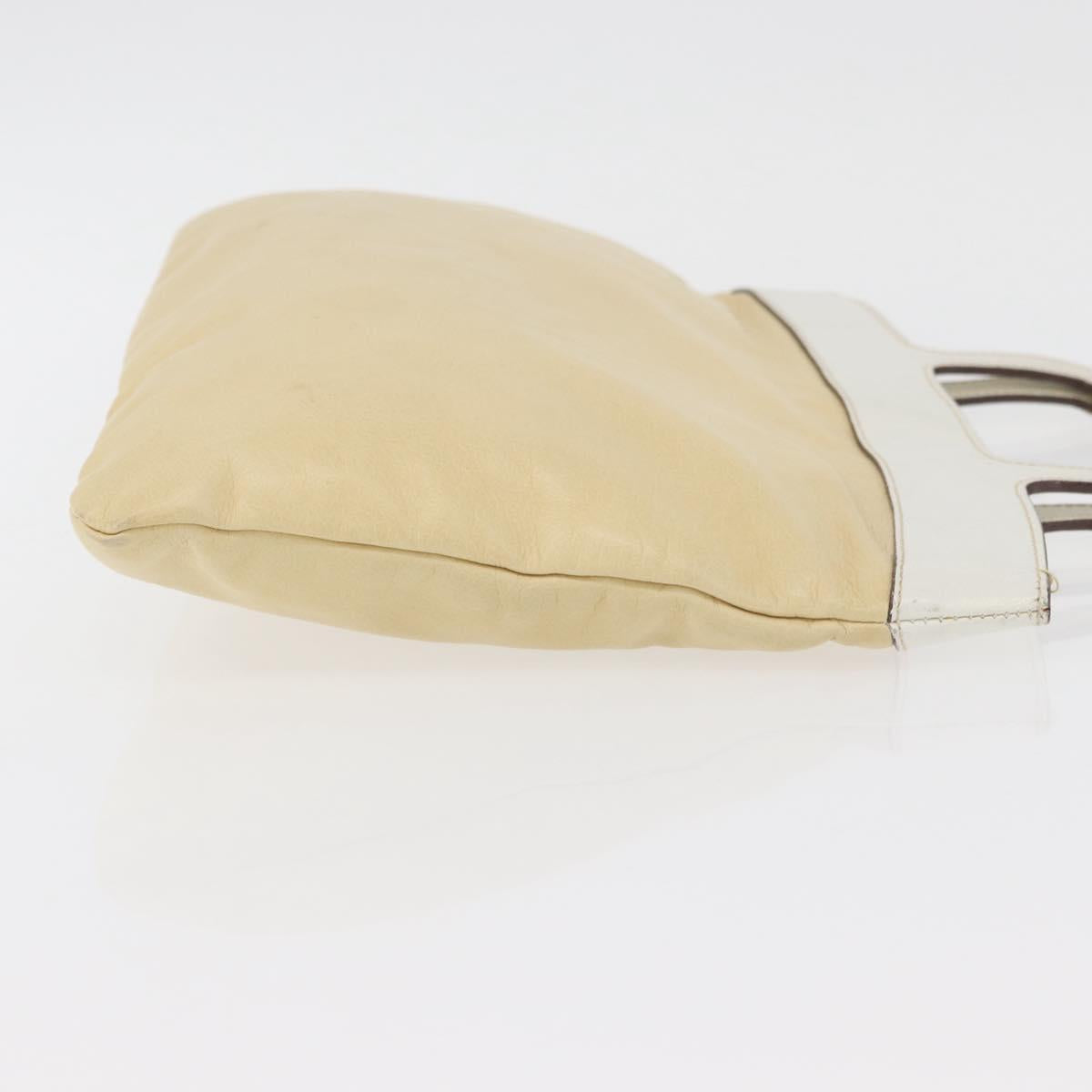 Miu Miu Hand Bag Leather Beige Silver Auth bs34801