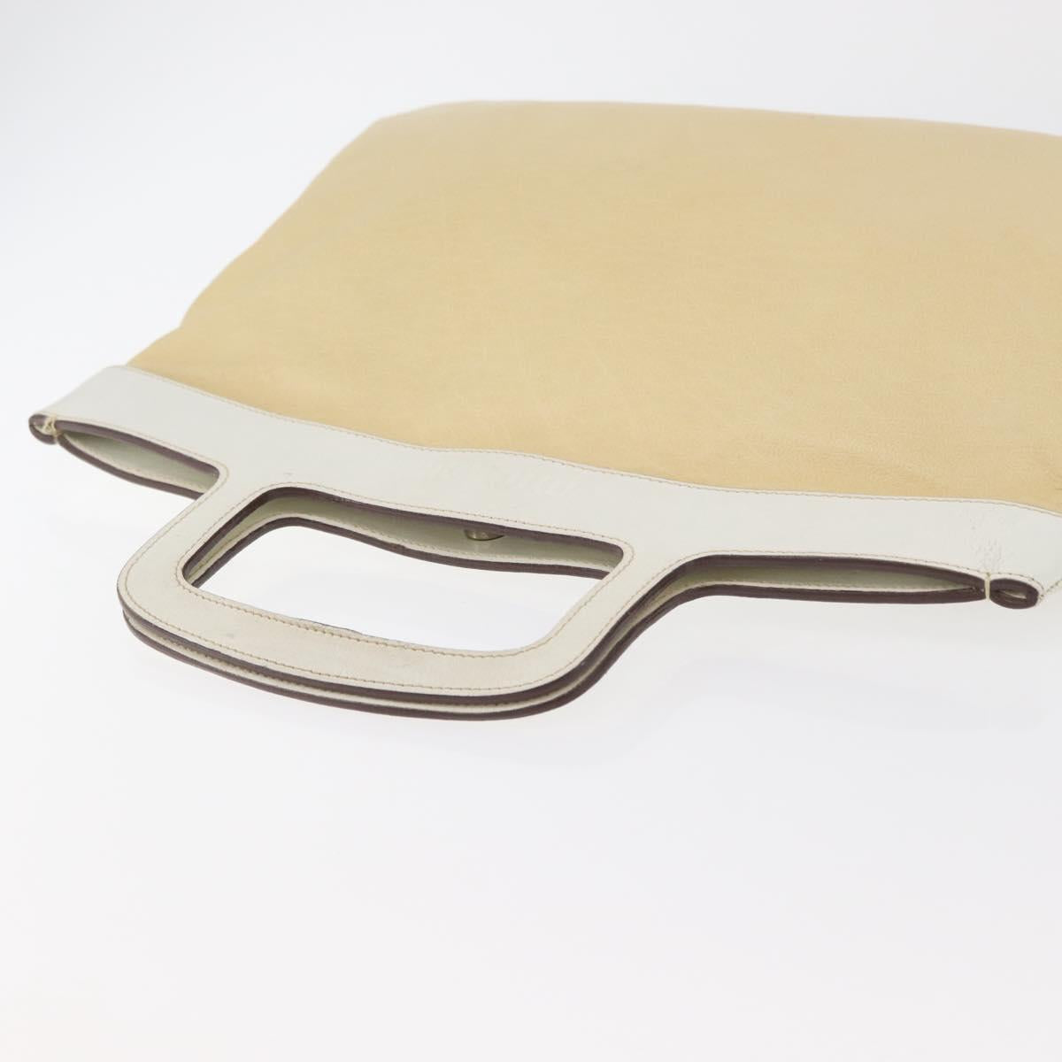 Miu Miu Hand Bag Leather Beige Silver Auth bs34801