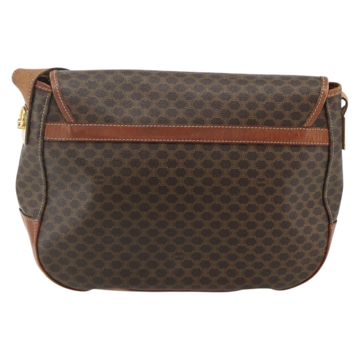 CELINE Macadam Canvas Shoulder Bag PVC Leather Brown Gold Auth bs34803