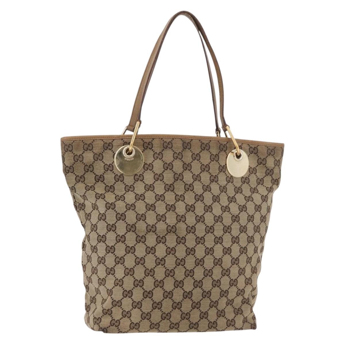 GUCCI GG Canvas Tote Bag Beige Gold 120836 Auth bs34806