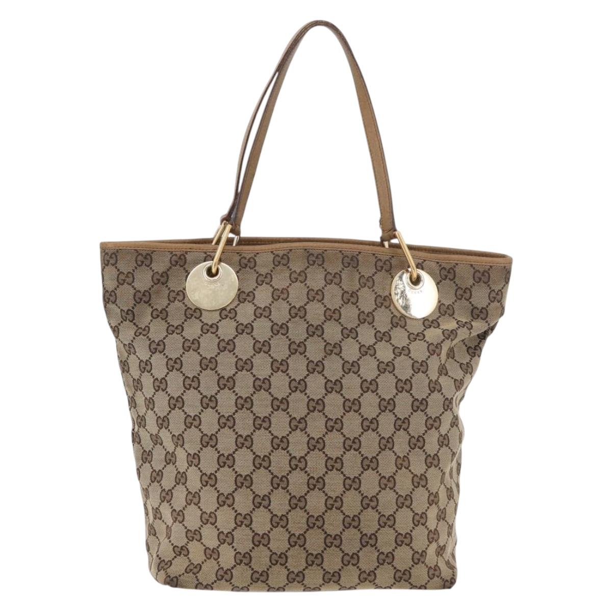 GUCCI GG Canvas Tote Bag Beige Gold 120836 Auth bs34806
