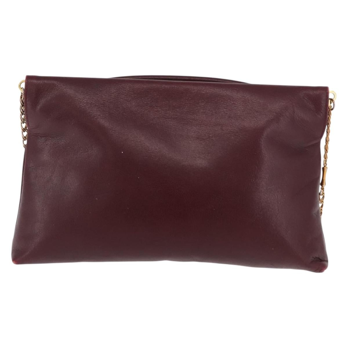 Christian Dior Chain Shoulder Bag Leather Bordeaux Gold Auth bs34808