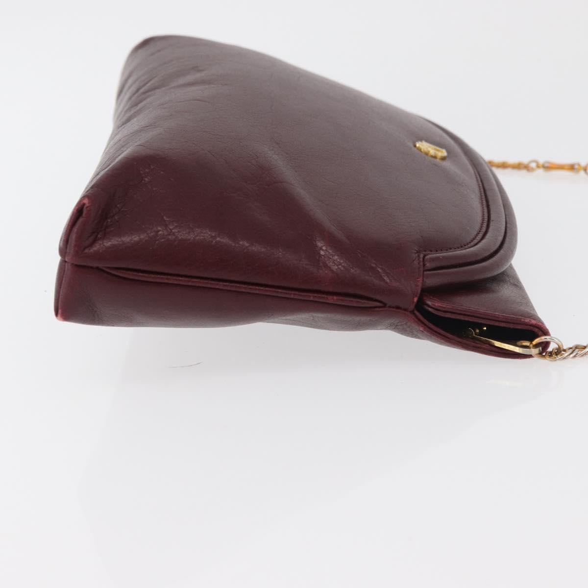 Christian Dior Chain Shoulder Bag Leather Bordeaux Gold Auth bs34808