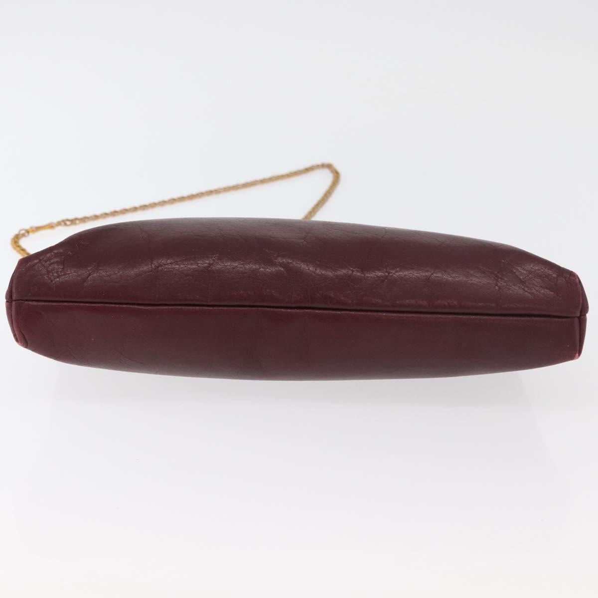 Christian Dior Chain Shoulder Bag Leather Bordeaux Gold Auth bs34808