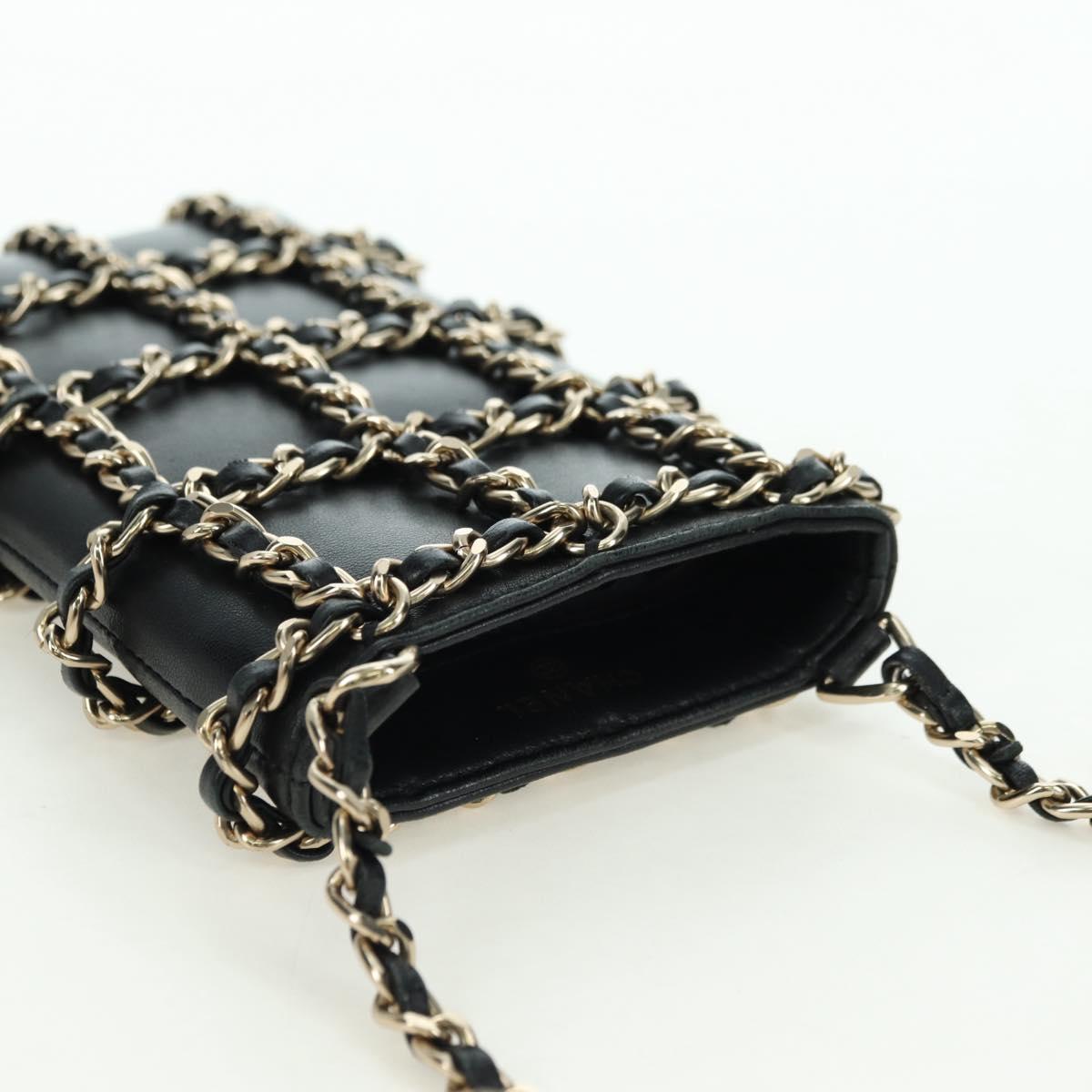 CHANEL Chain Shoulder Pouch Leather Black Gold CC Auth bs34809V