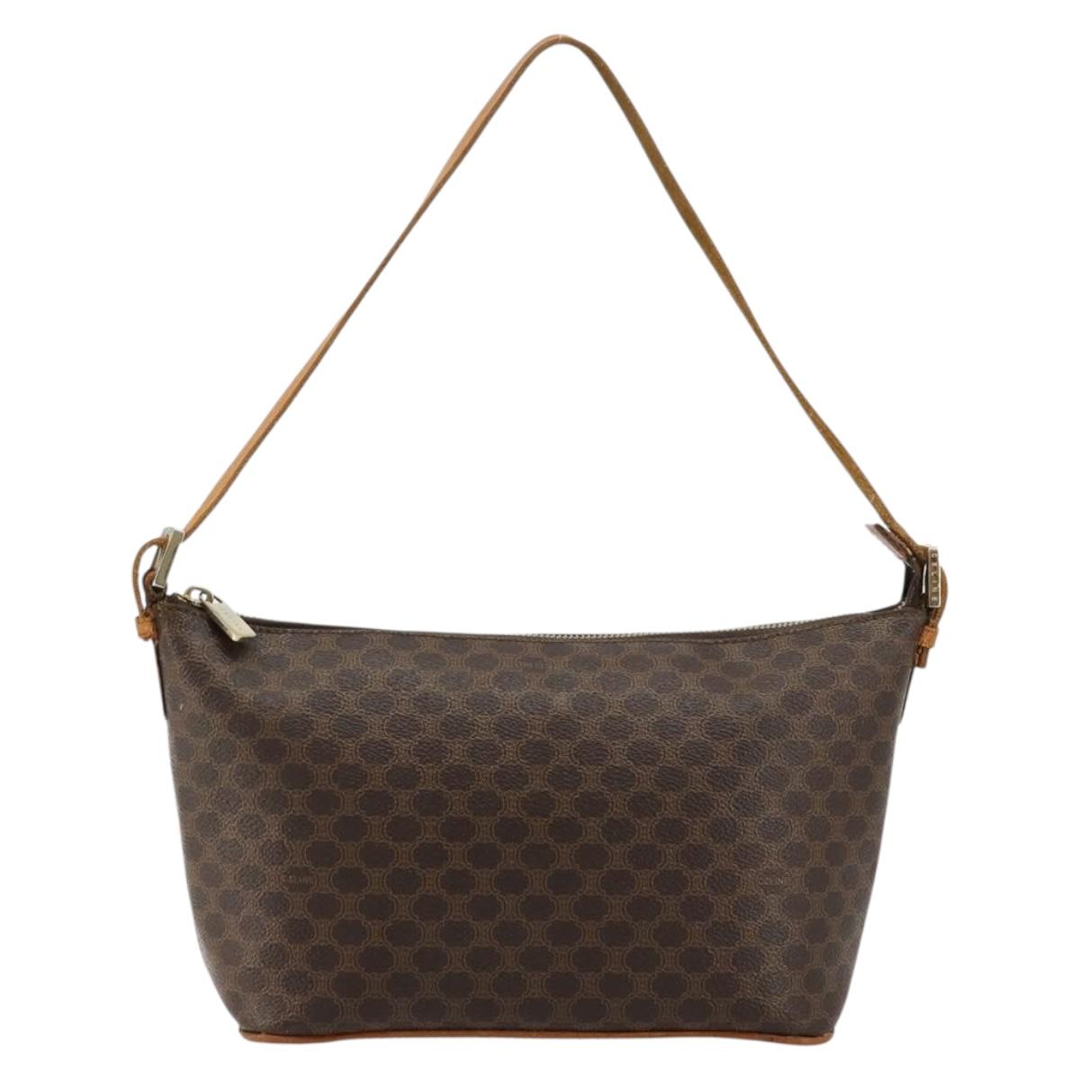 CELINE Macadam Canvas Shoulder Bag PVC Leather Brown Gold Auth bs34810