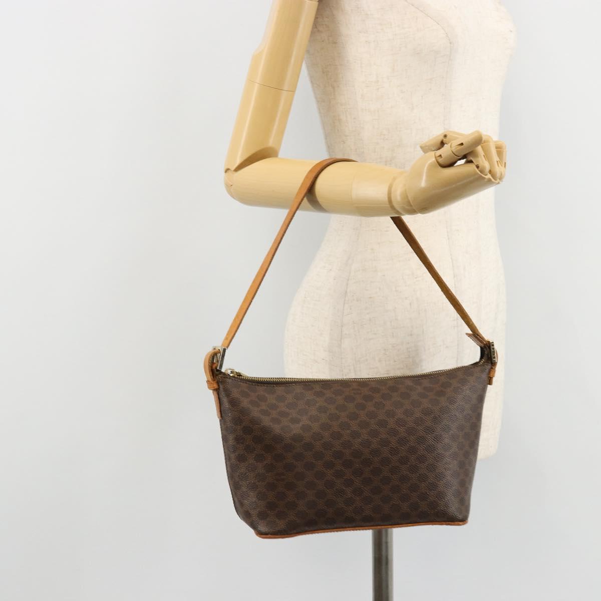 CELINE Macadam Canvas Shoulder Bag PVC Leather Brown Gold Auth bs34810