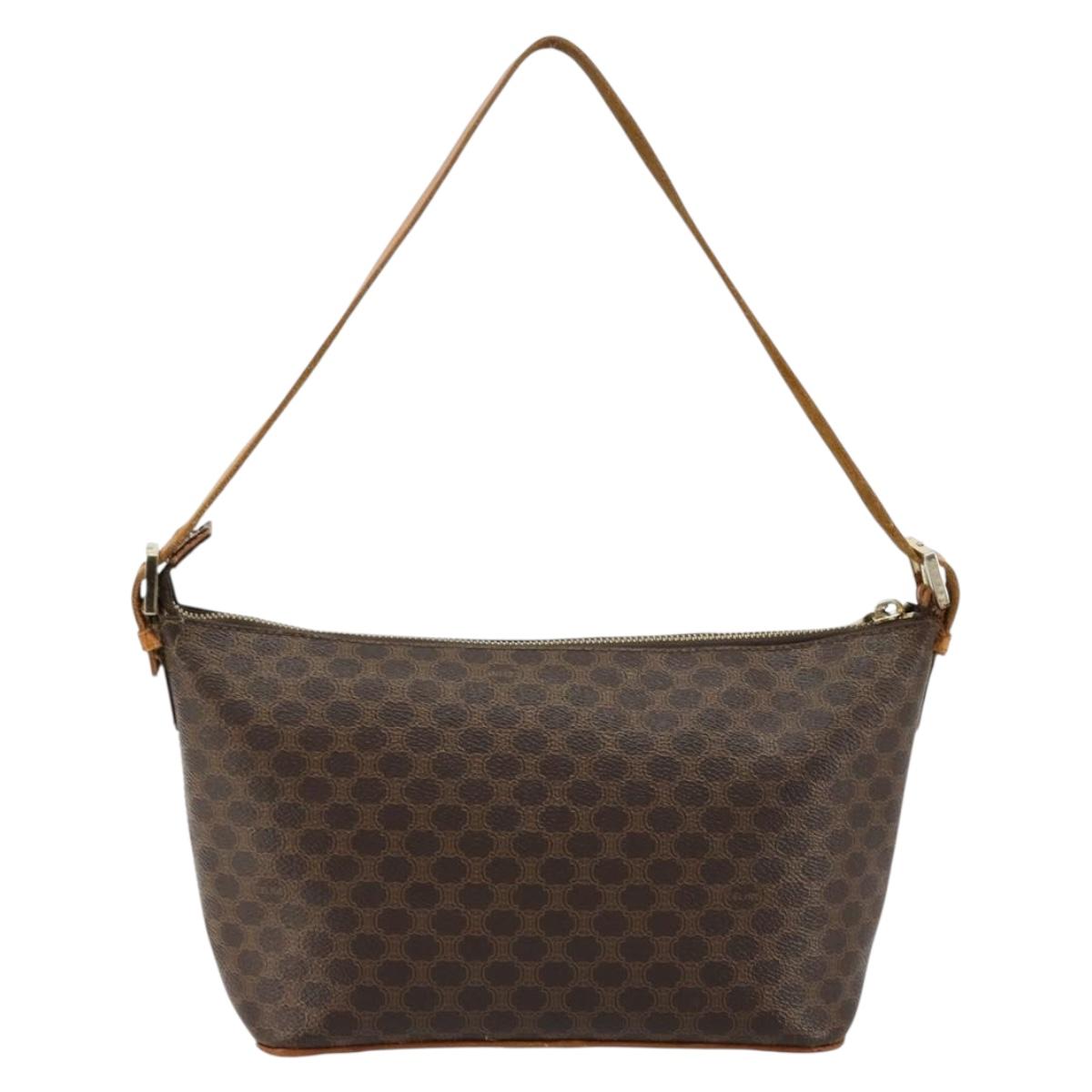 CELINE Macadam Canvas Shoulder Bag PVC Leather Brown Gold Auth bs34810