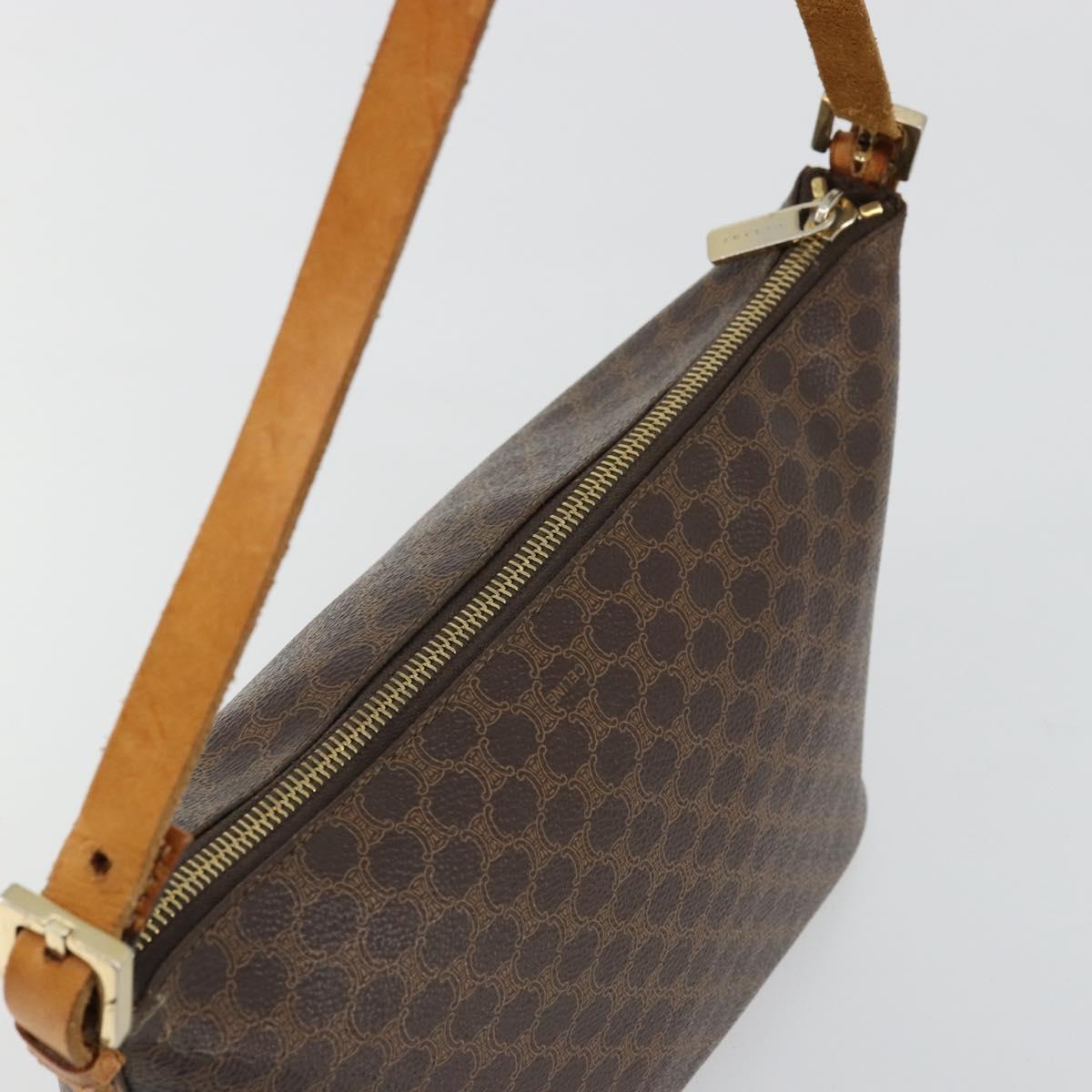 CELINE Macadam Canvas Shoulder Bag PVC Leather Brown Gold Auth bs34810