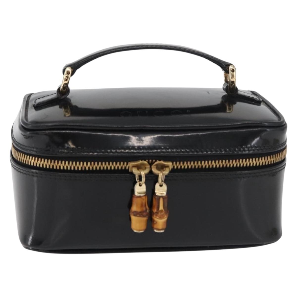 GUCCI Bamboo Vanity Patent Leather Black Gold 032 1705 0151 Auth bs34811