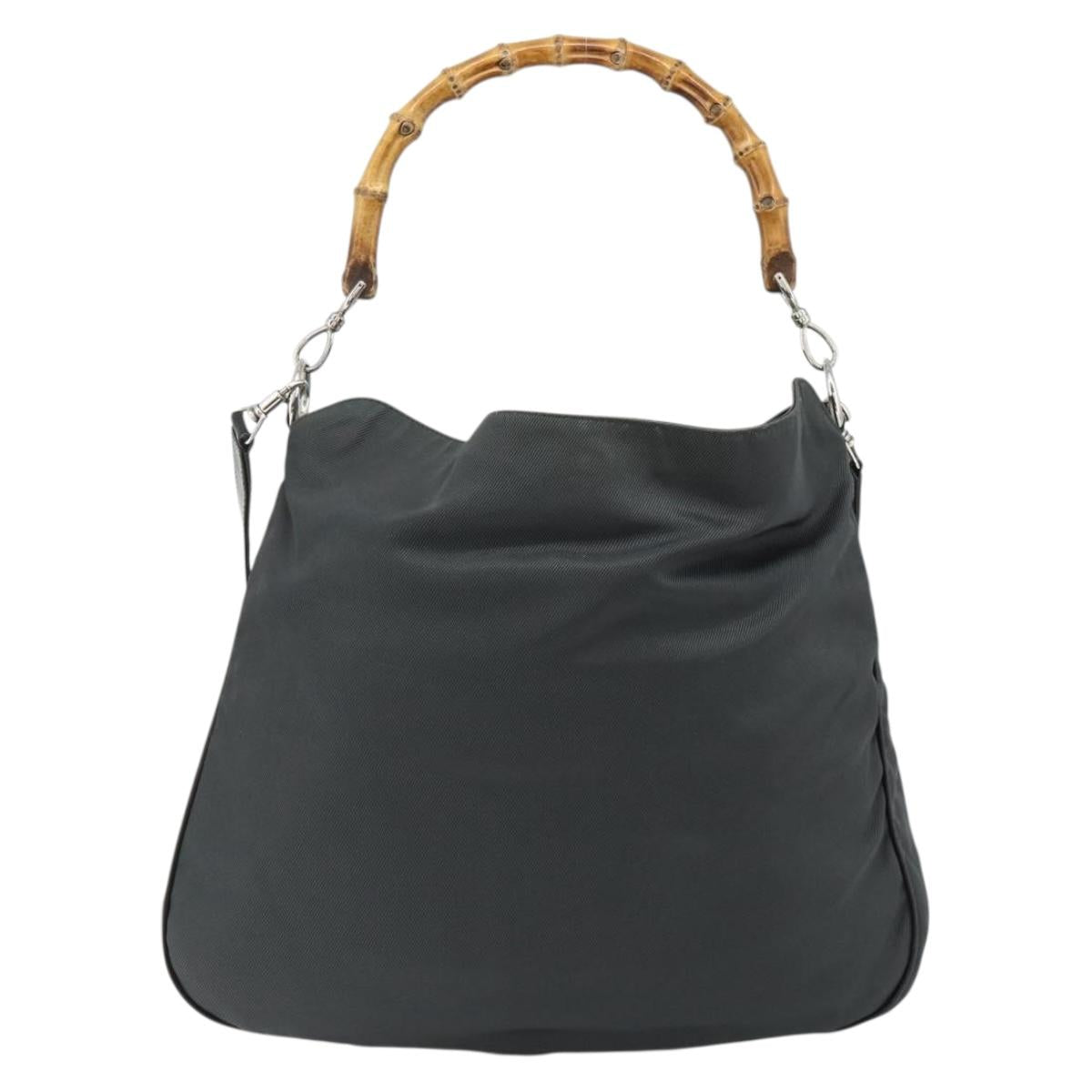 GUCCI Bamboo Shoulder Bag Nylon 2way Gray Silver 001 2123 1577 Auth bs34814