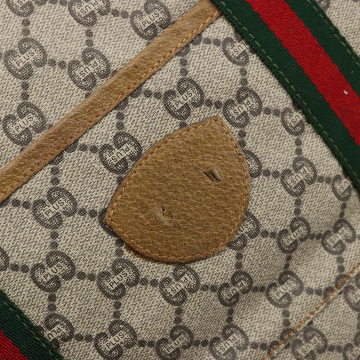 GUCCI GG Plus Supreme Web Sherry Line Tote Bag PVC Beige Gold Auth bs34820